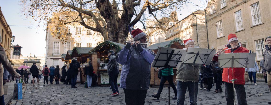 Performers at a Christmas market